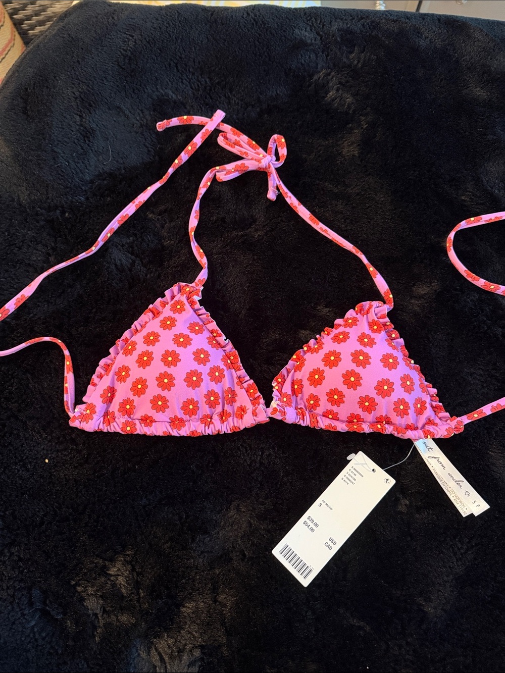 Urban Outfitters Pink Floral Ruffle Triangle Bikini Top S
